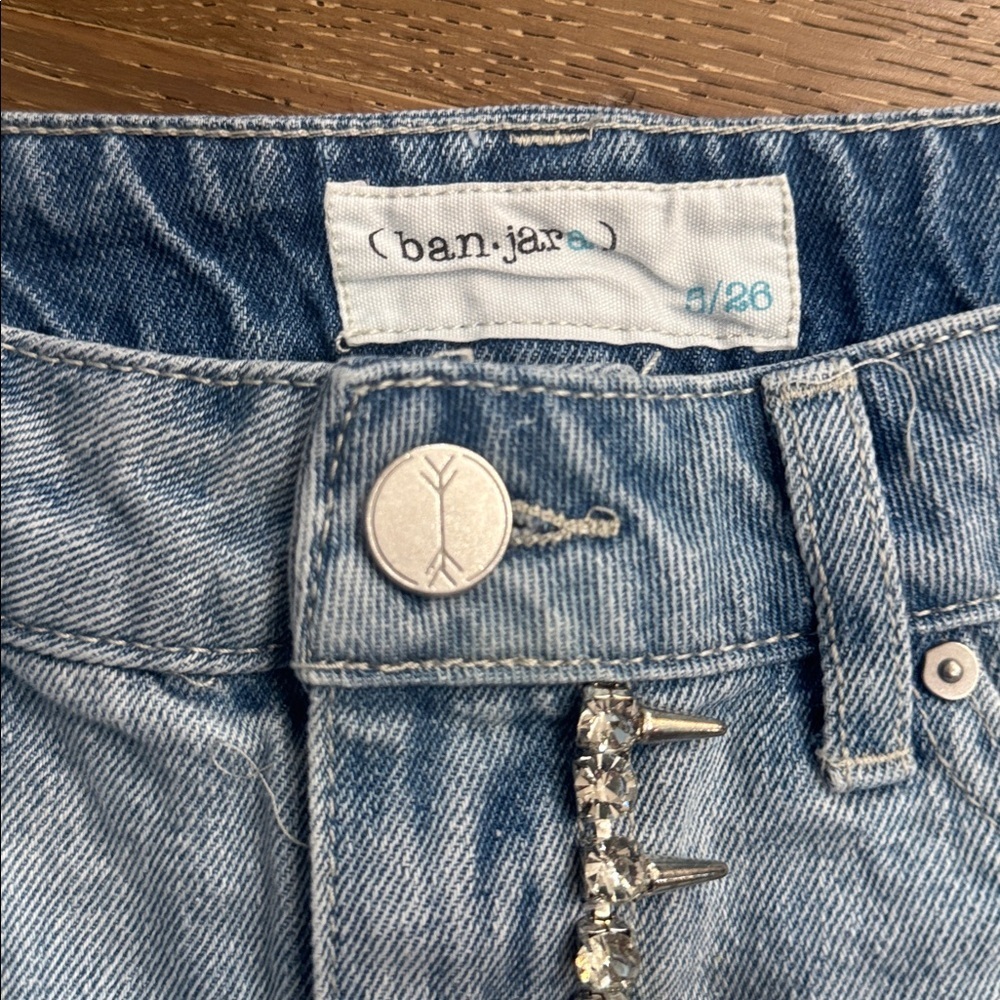 Ban.jara Embellished Studded Denim Shorts High Rise Distressed Festival - Picture 2 of 5